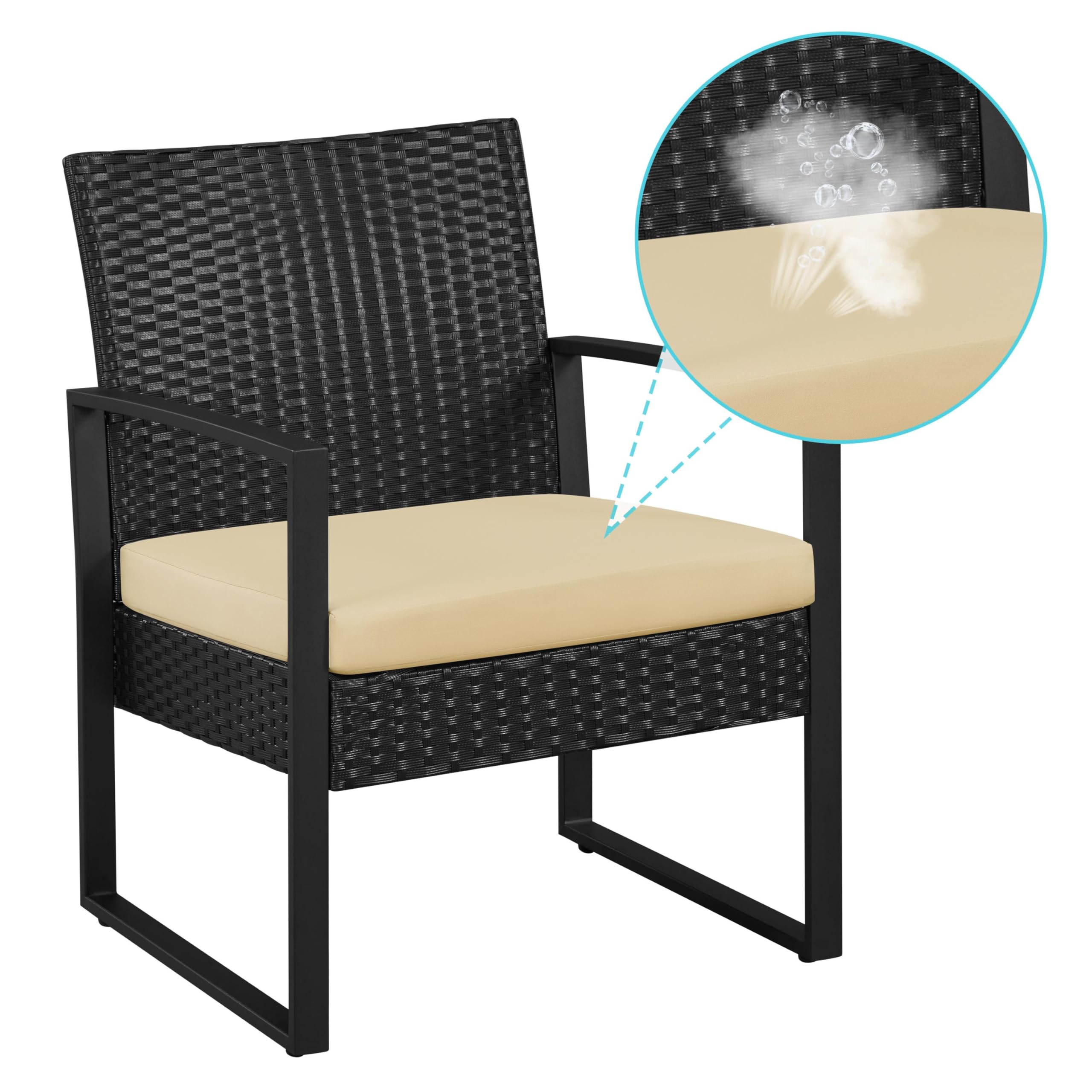 3-Piece Rattan Bistro Set with Tempered Glass Coffee Table
