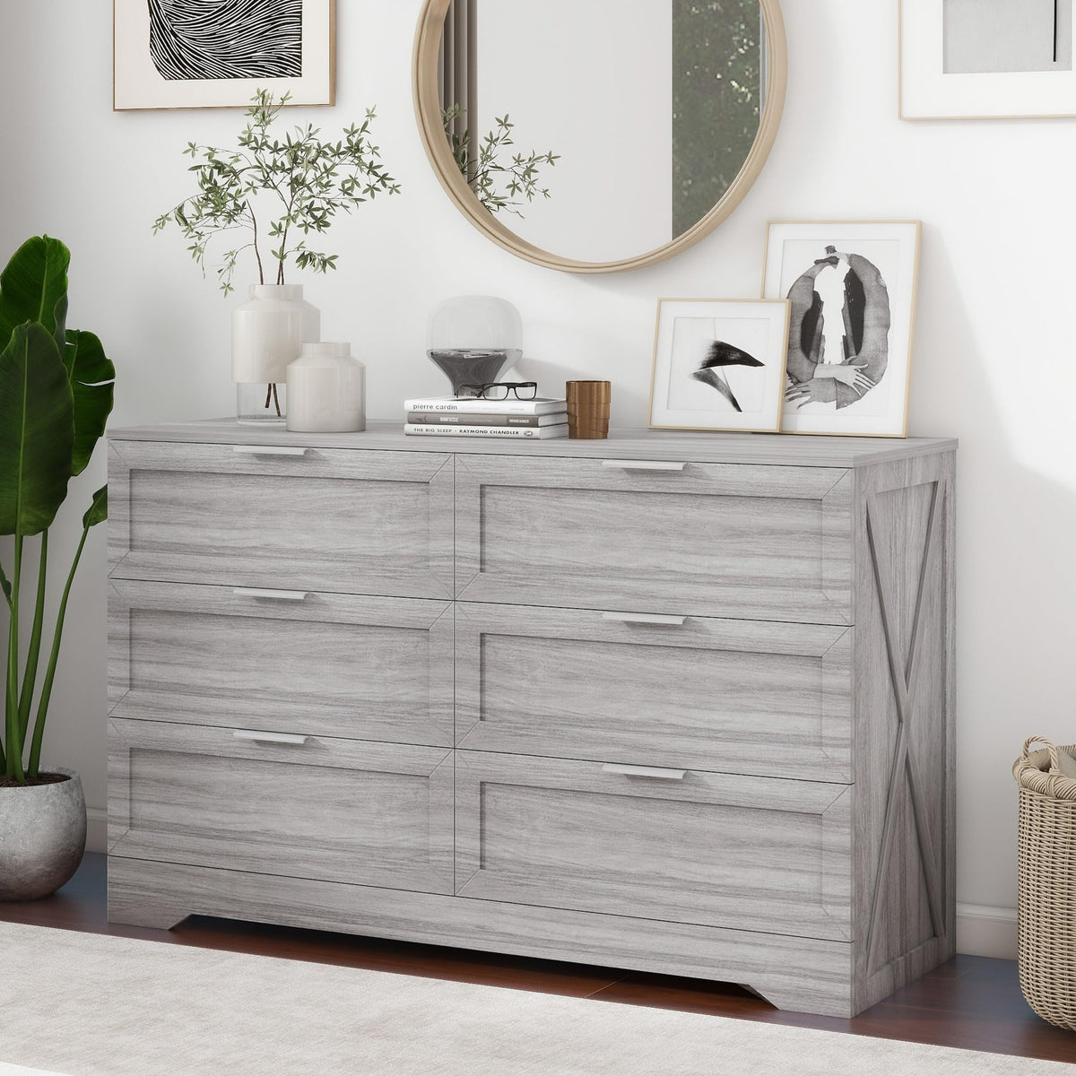 Modern Dressers & Chests of Drawers, Wide TV Stand for Bedroom, Wash Grey