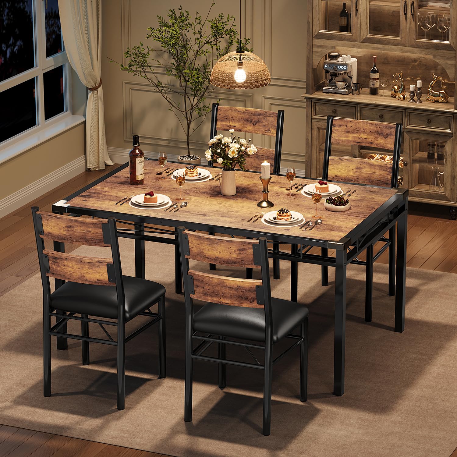 4-Person Dining Table Set with Upholstered Chairs