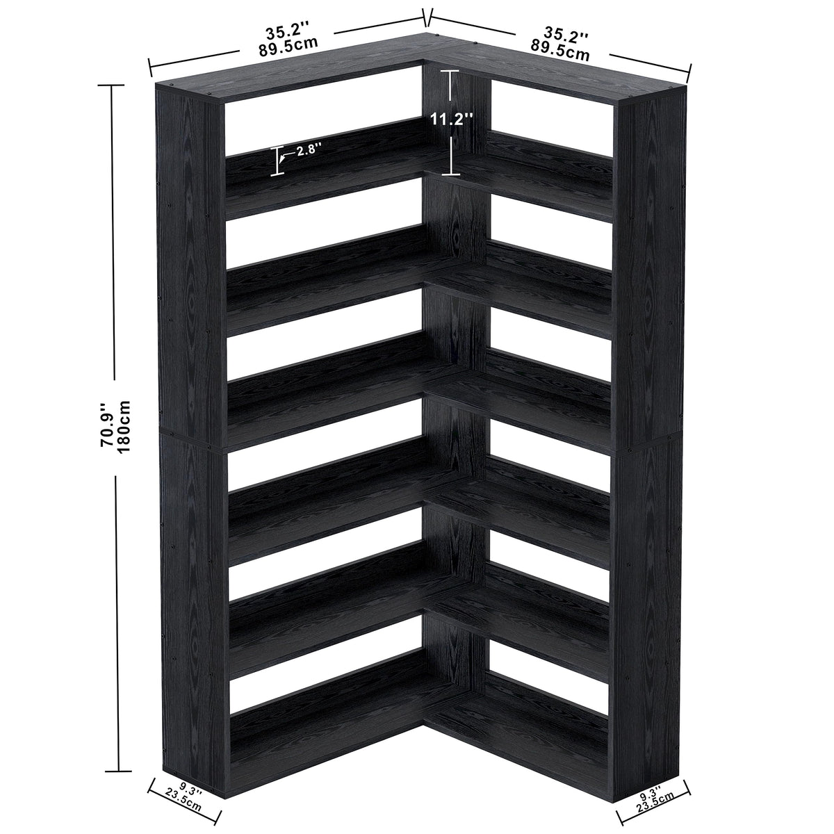 IRONCK Corner Book Shelf 6 Tiers with Baffles