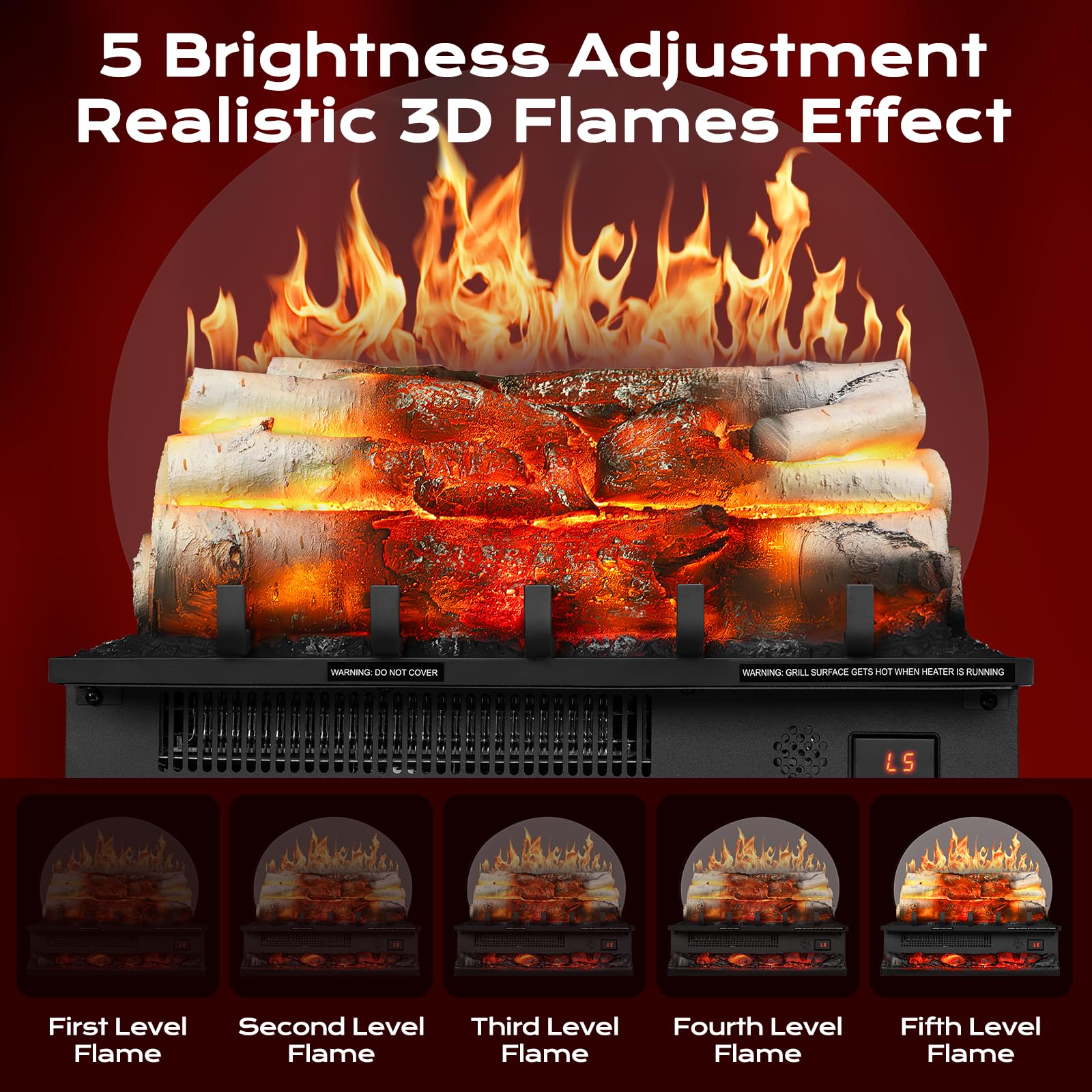 ZAFRO 20" Freestanding Electric Fireplace Insert with Log Set, Featuring 5 Flame speeds & Brightness Levels, 3 Sound Effects, Overheat Protection, 750W/1500W Heating Modes & Remote Control