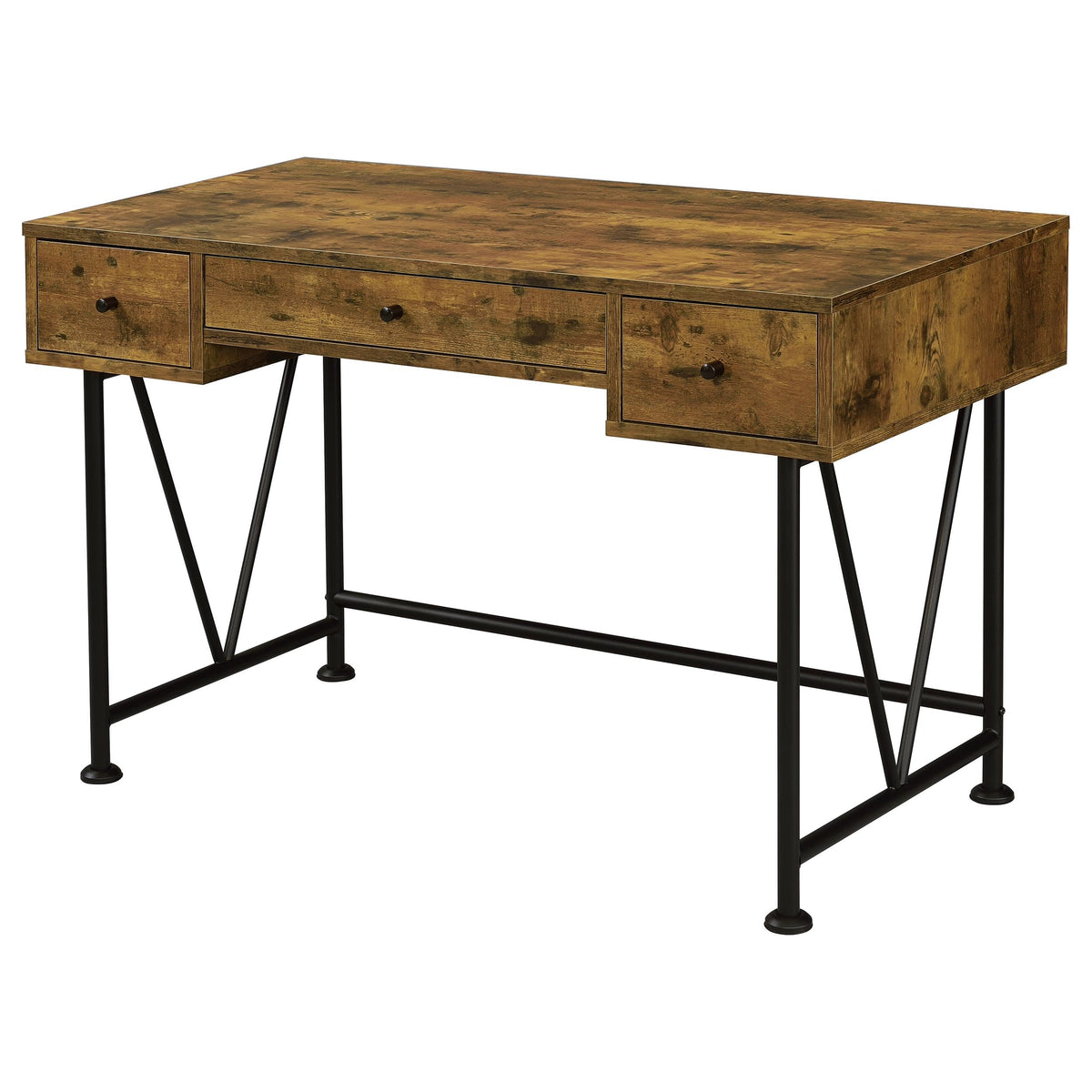 Coaster Home Furnishings - Analiese - Metal and Wood - 2-Piece Computer Desk and Bookcase Set with Three Storage Drawers, Four-Shelf Bookcase - Farmhouse - Home Office - Rustic Nutmeg - 801541-S2