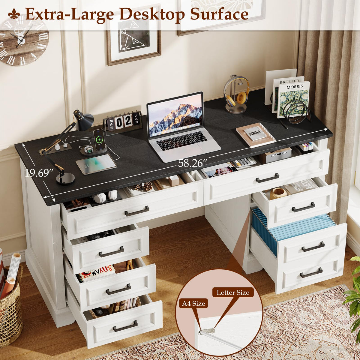 Farmhouse Desk with Charging Station