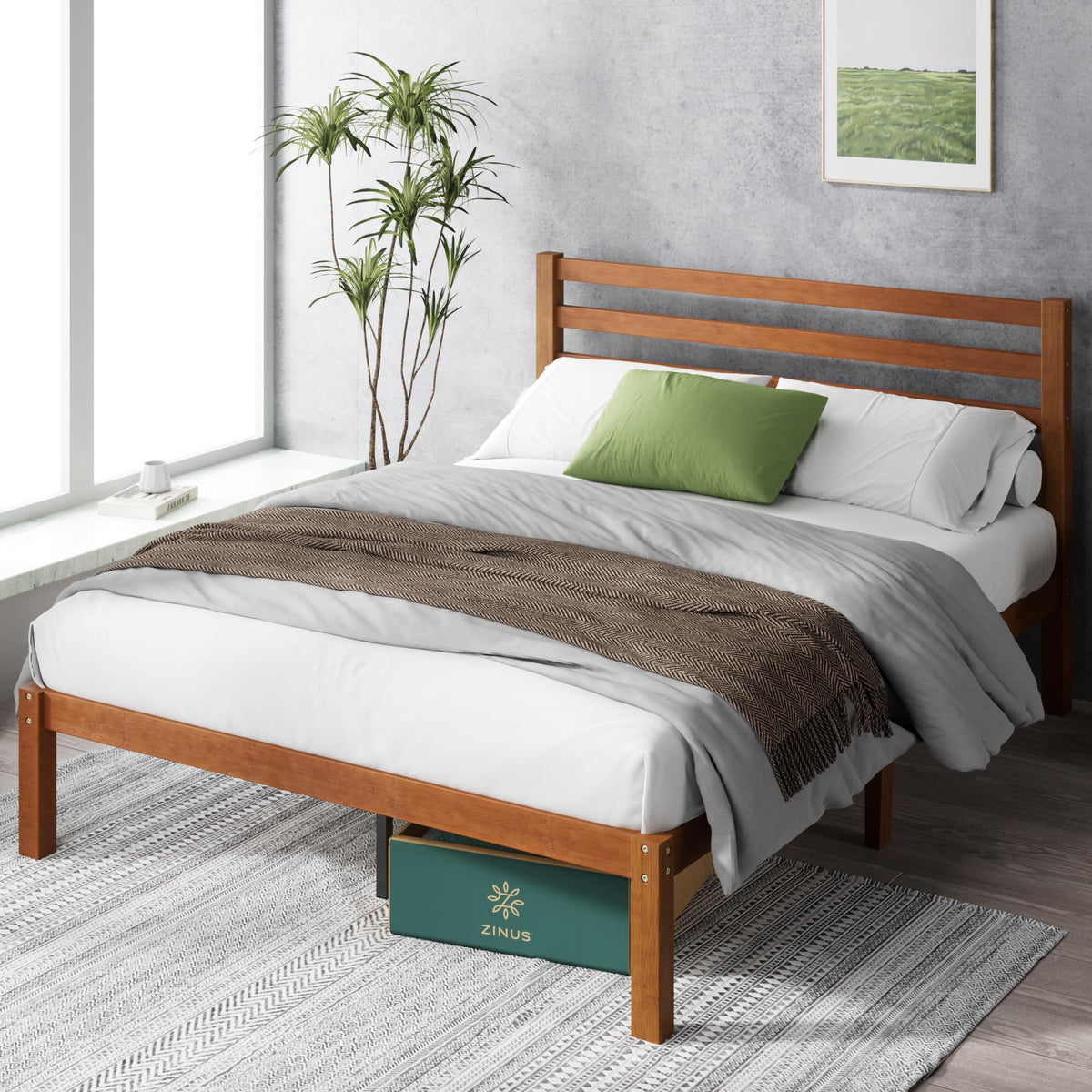 Zinus Leah Bamboo Platform Bed Frame with Headboard, Easy Assembly, Queen