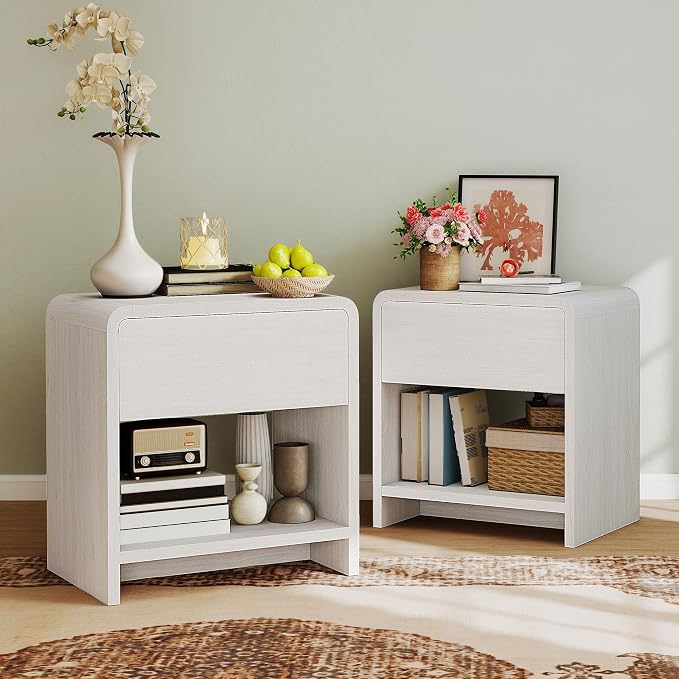 Nightstands with Drawer & Shelves, Set of 2