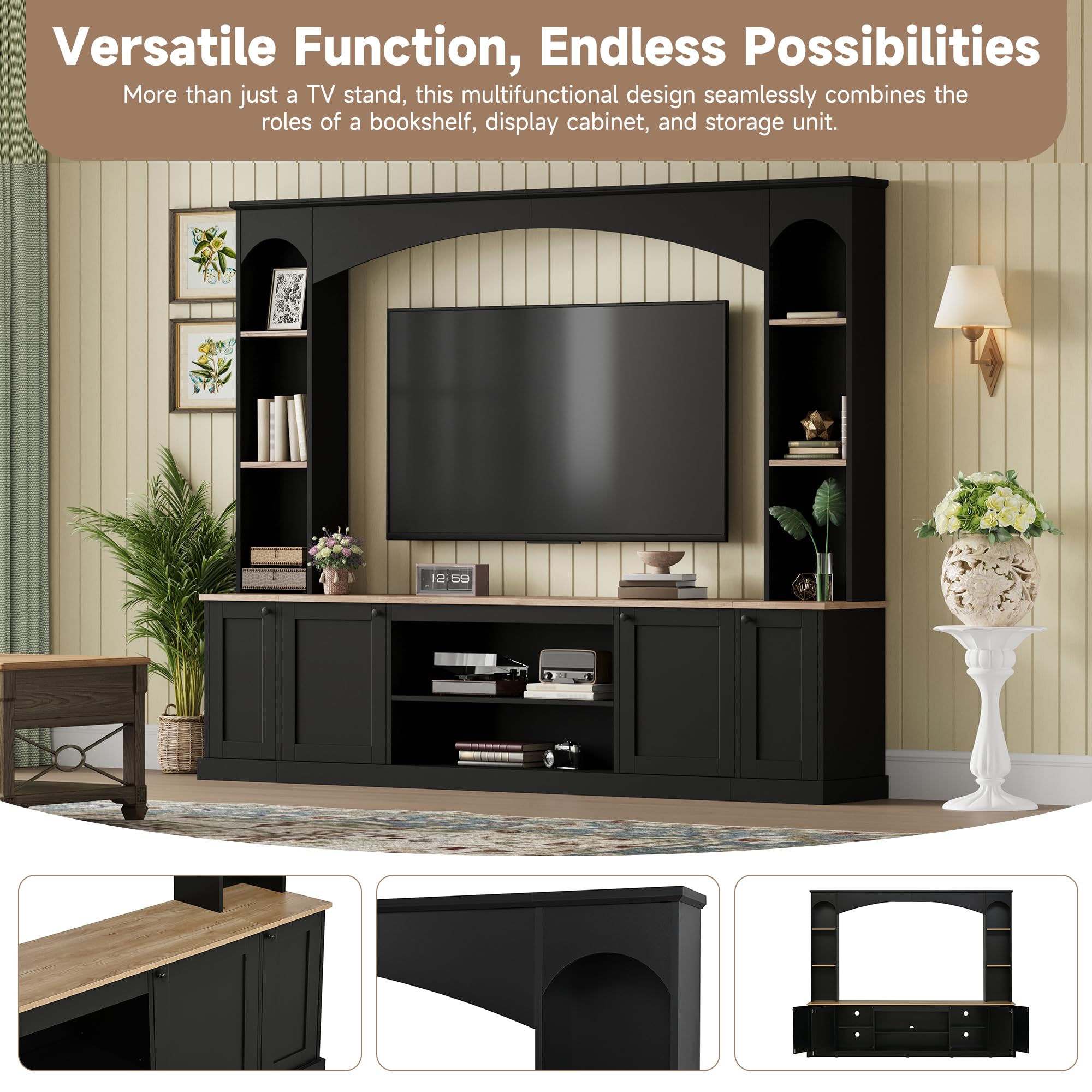 Arched Entertainment Center with Bookshelf & Storage