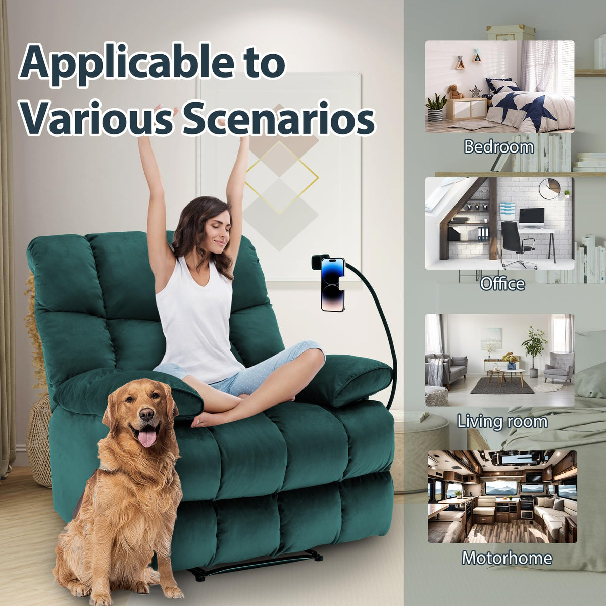 Teal Oversized Manual Recliner