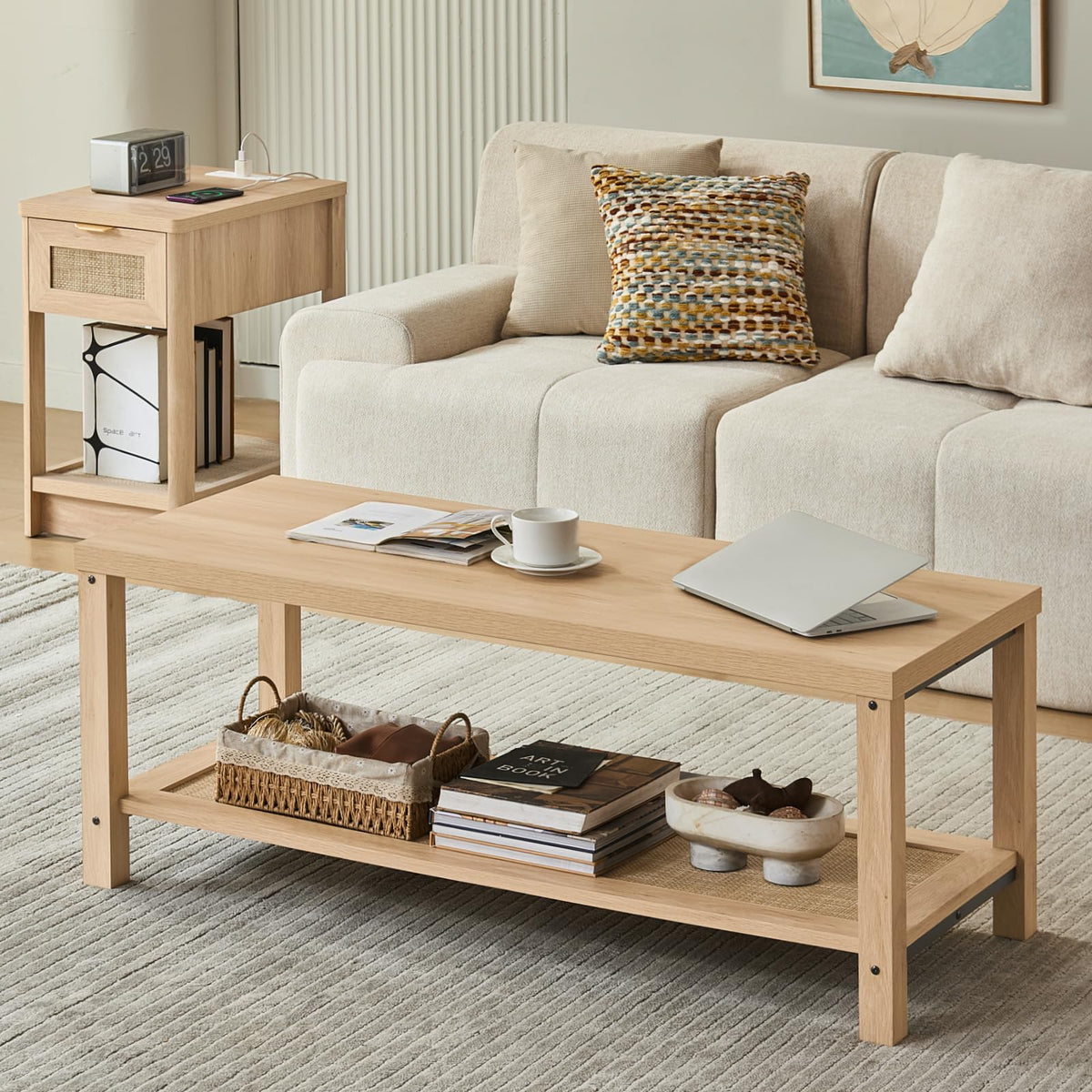 Lerliuo Rattan Coffee Table Set of 3, Natural