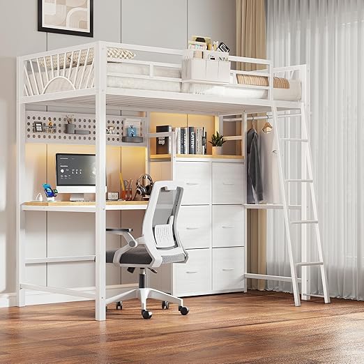Twin Loft Bed with Desk & 6 Storage Drawers