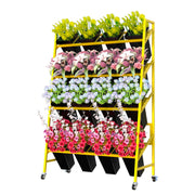 ztysn Flower Display Stand, 4 Tier Metal Plant Stand with 16 PCS Black Flower Buckets, Heavy Duty Moving Flower Cart Flower Rack, for Indoor Outdoor Patio, Garden, Living Room, Florist