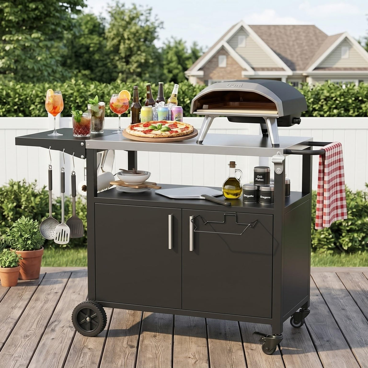 Black Outdoor Grill Cart