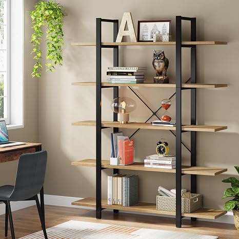 5-Tier Industrial Bookshelf 72"H