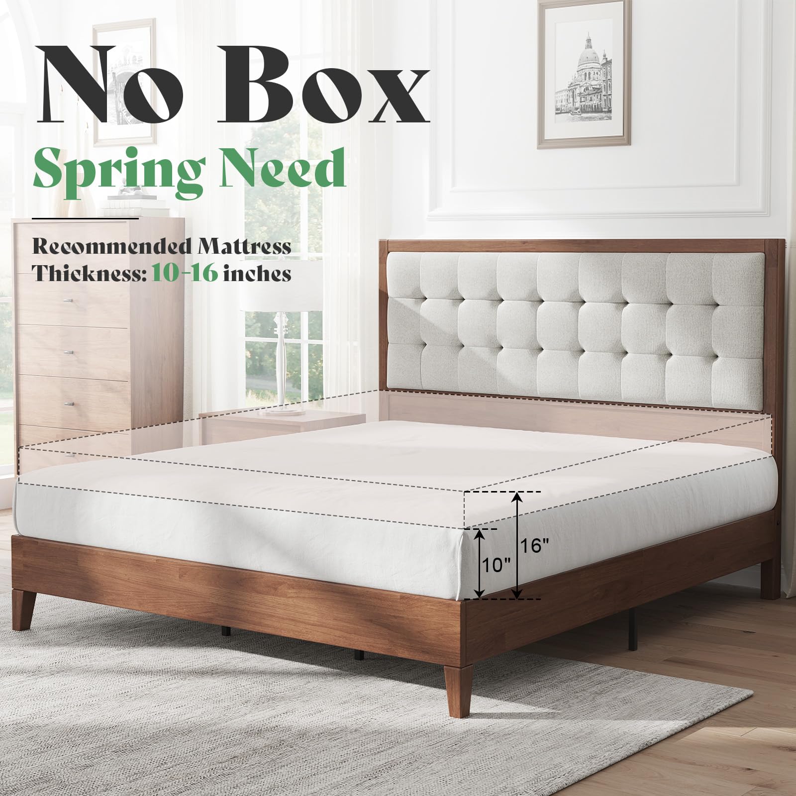 Platform Bed Frame with Tufted Headboard