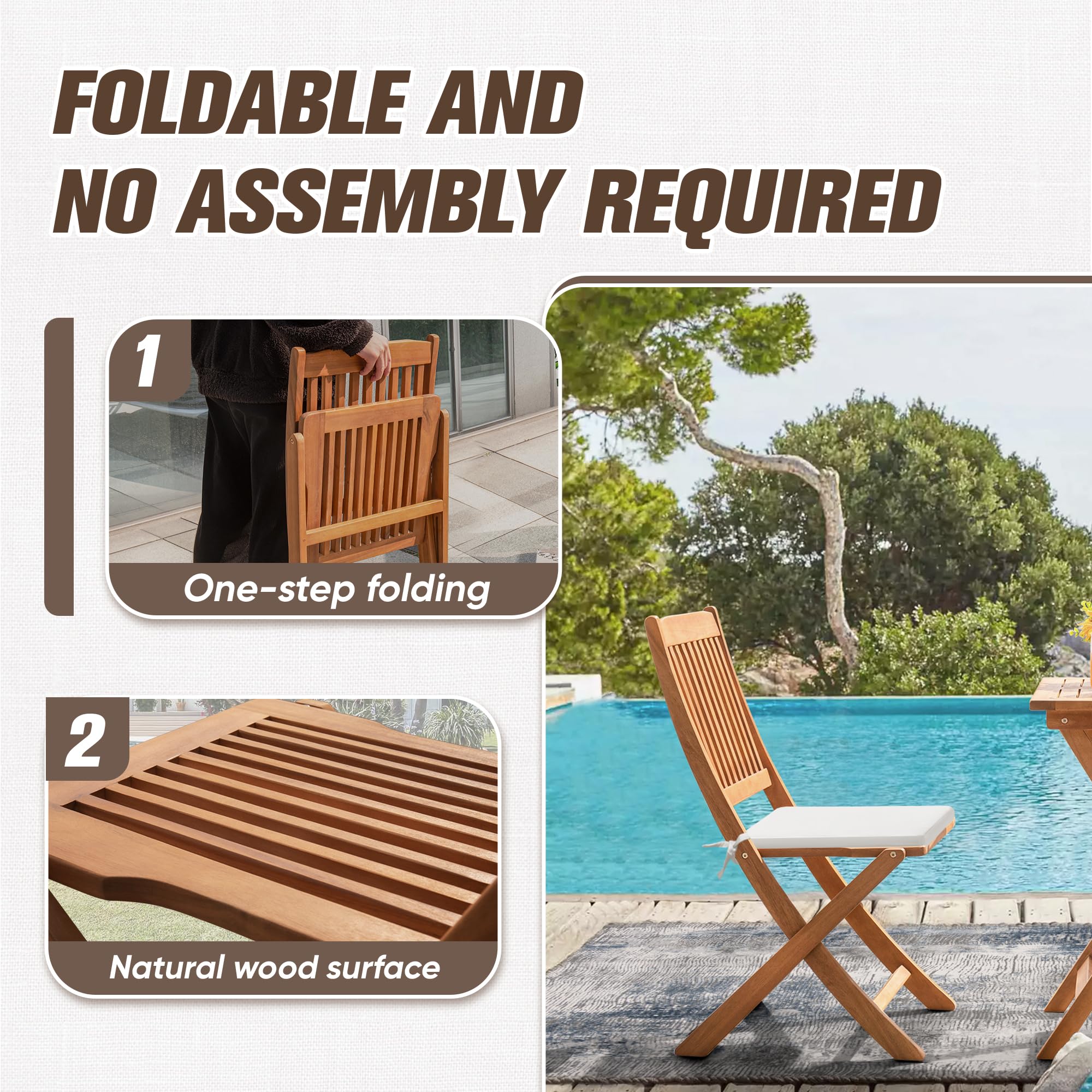 3-Piece Folding Patio Bistro Set – Acacia Wood