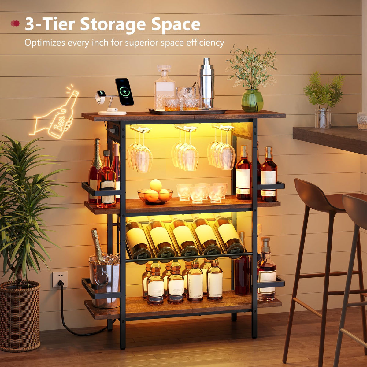 3-Tier LED Wine Rack
