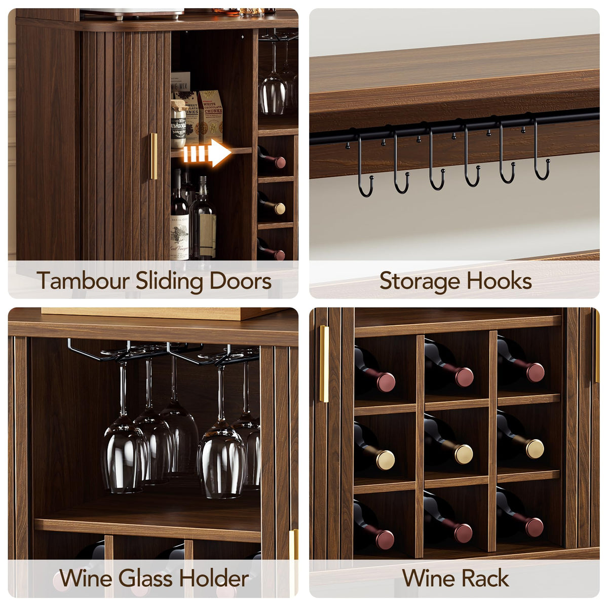 Fluted Bar Cabinet with Hutch