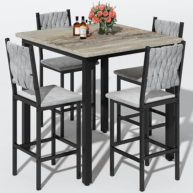5-Piece Counter Height Dining Table Set with Bar Stools