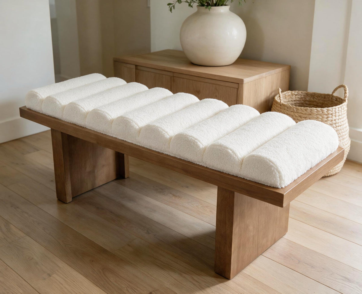 White Sherpa Upholstered Bench