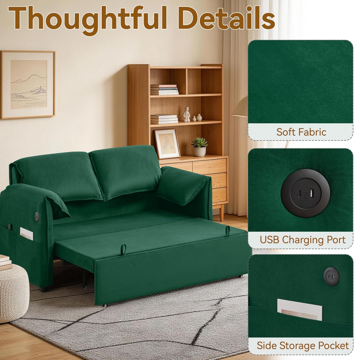 Velvet Convertible Sleeper Loveseat