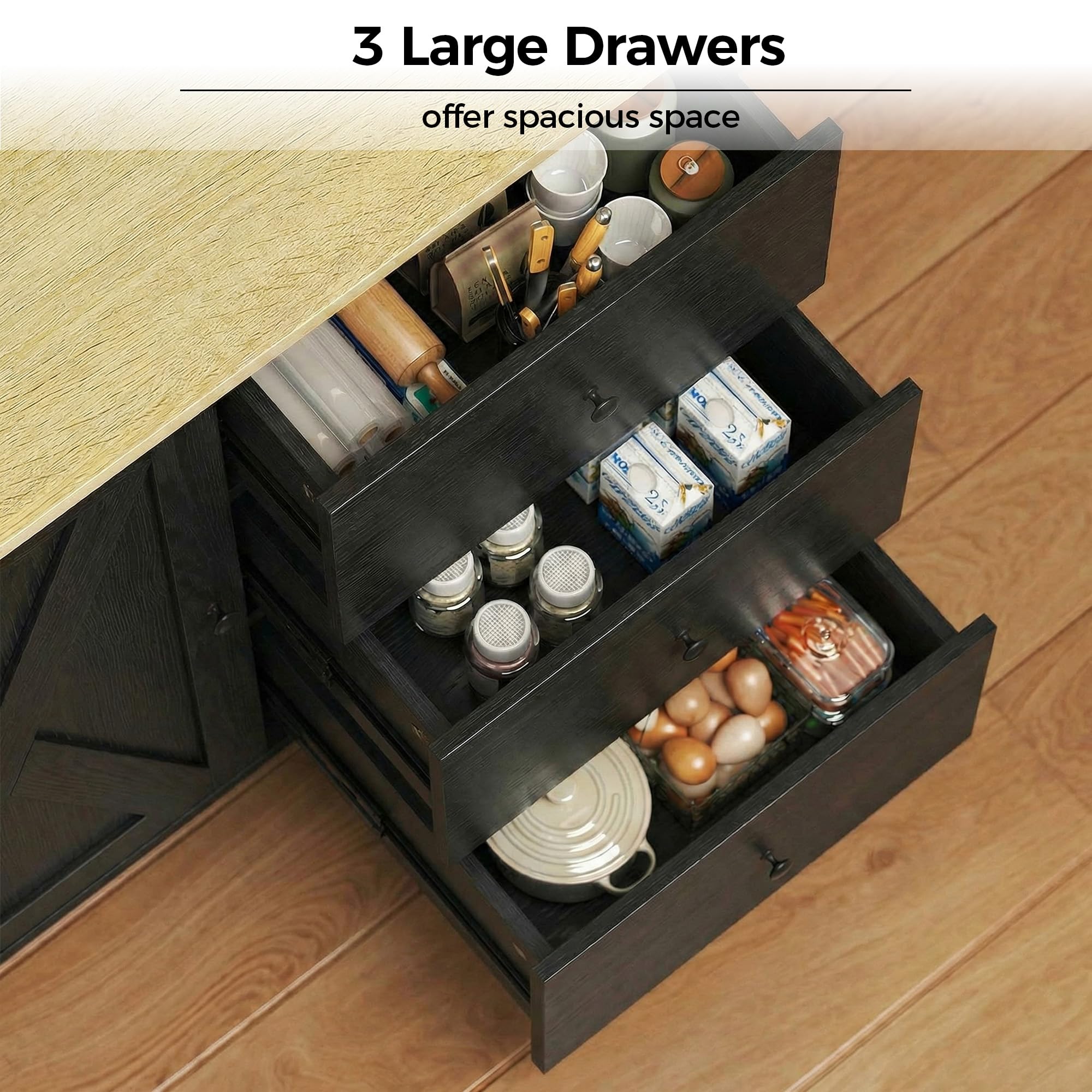 IRONCK Kitchen Island with Storage, 47.2in Rolling Island on Wheels, Kitchen Cart with Drop Leaf, 3 Spacious Drawers, Storage Cabinets and Towel Rack for Home, Dining Room