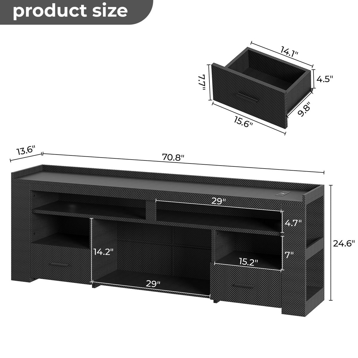 IRONCK 71" TV Stand for 75 Inch TV, Carbon Fiber Entertainment Center