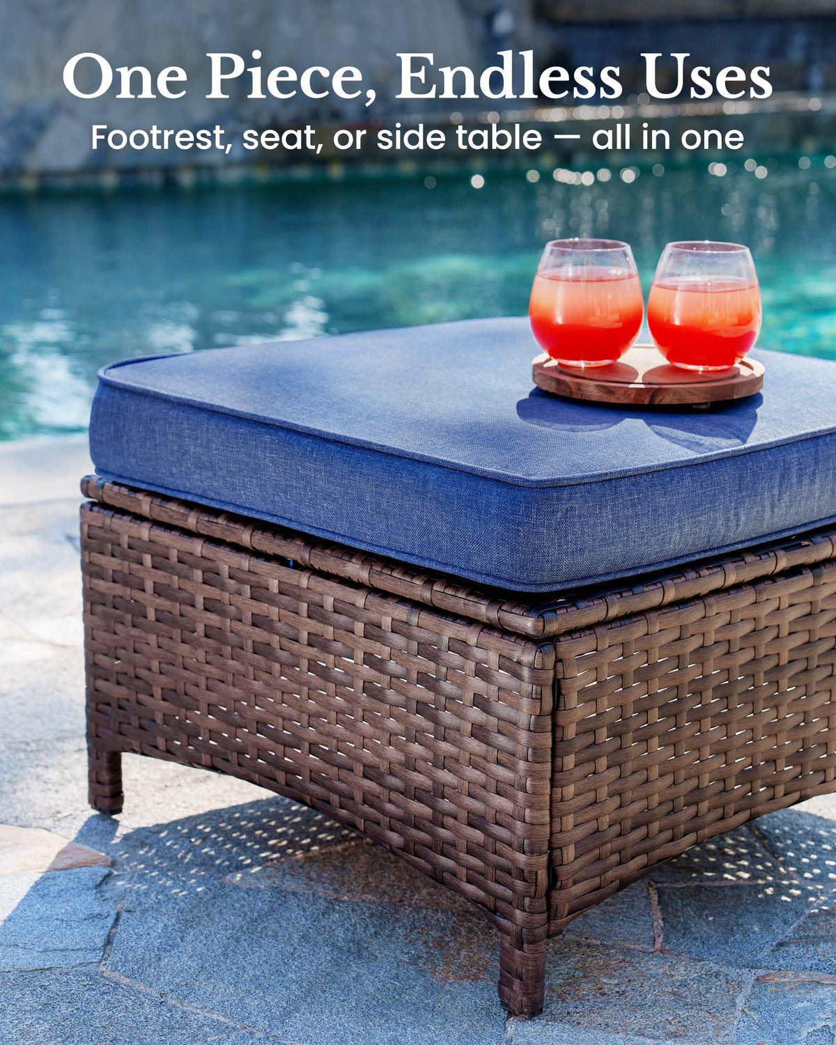 Wicker Patio Ottoman Set of 2