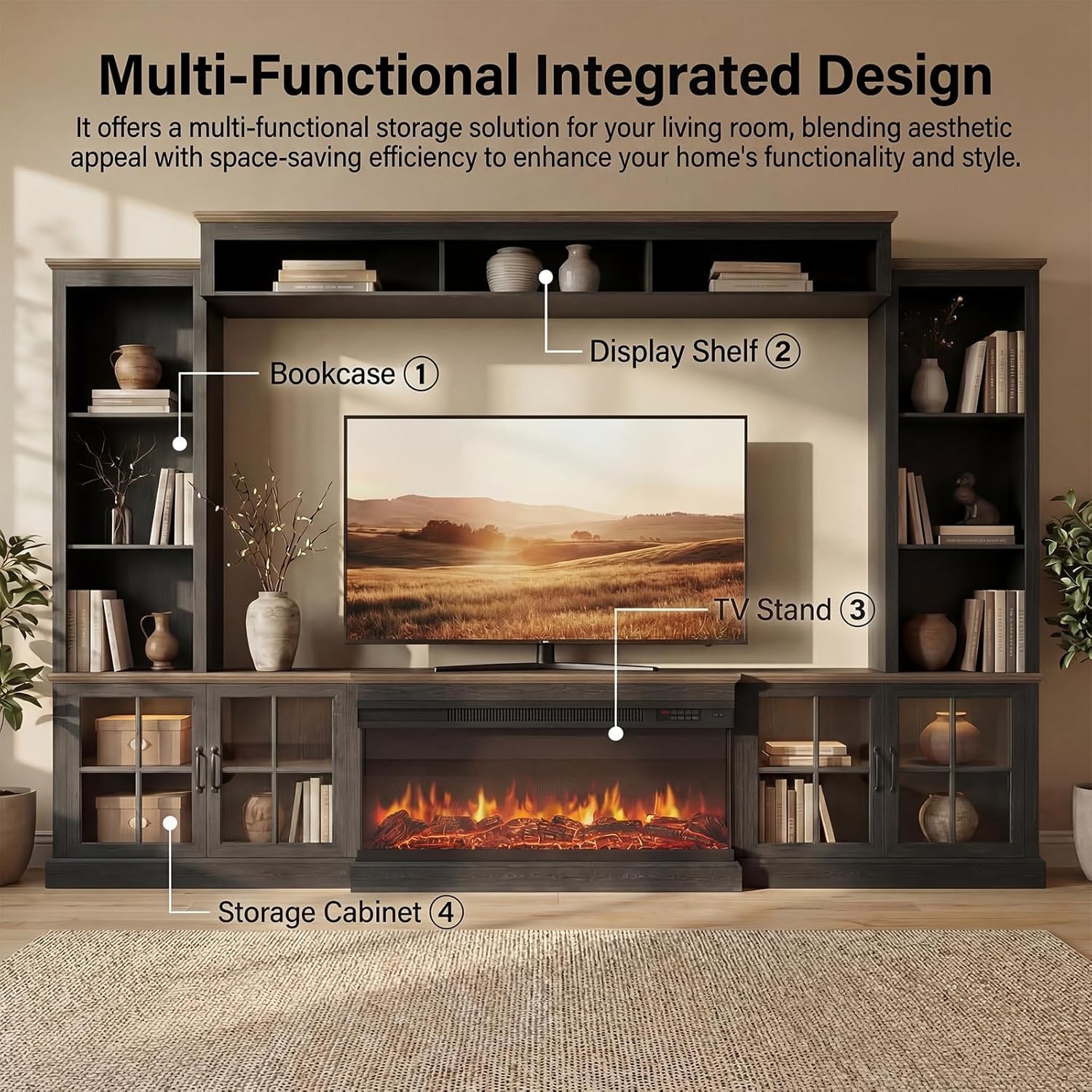Farmhouse TV Stand with Electric Fireplace