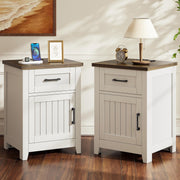 Decofy Farmhouse End Table Set of 2 with Charging Station White