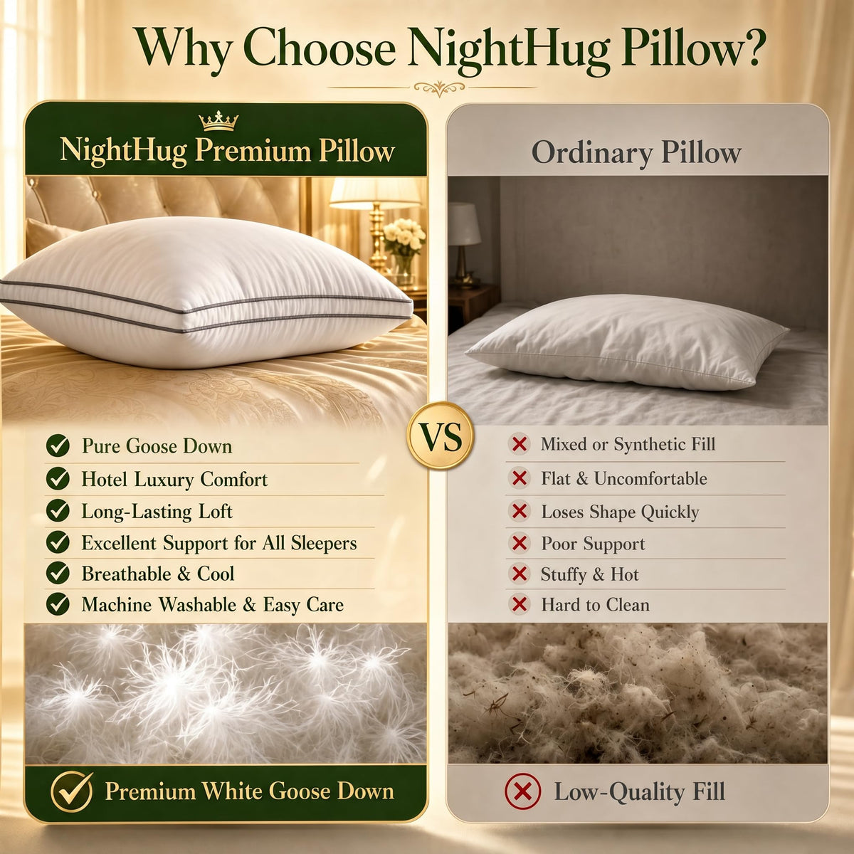 Goose Down Pillows Set of 2, King Size Hotel Quality Sleeping Pillows