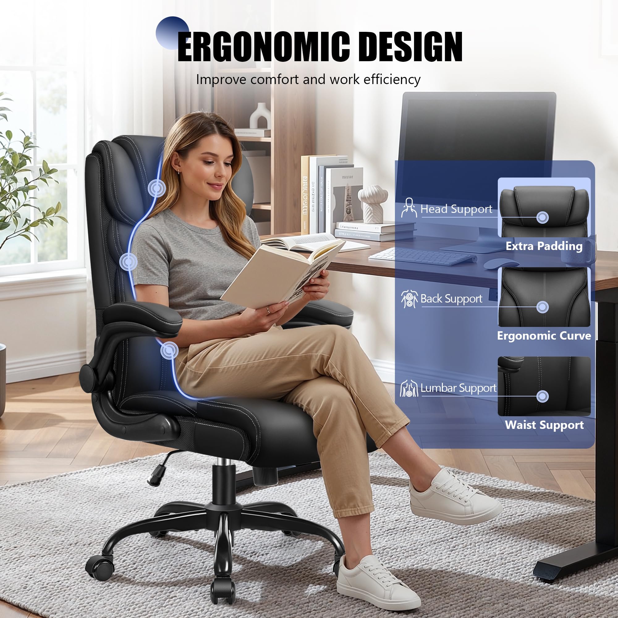 High-Back Ergonomic Office Chair with Flip-Up Armrests
