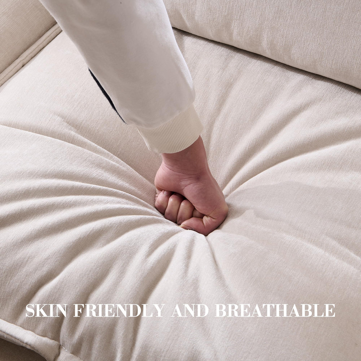 ALLTUFO Chenille Upholstered Rectangle Ottoman for Modular Sectional Cloud Couch, Foot Stool, Faux Wood Feet, Durable Frame, Modular Sectional Couch Add Ons for Living Room, Bedroom, Beige