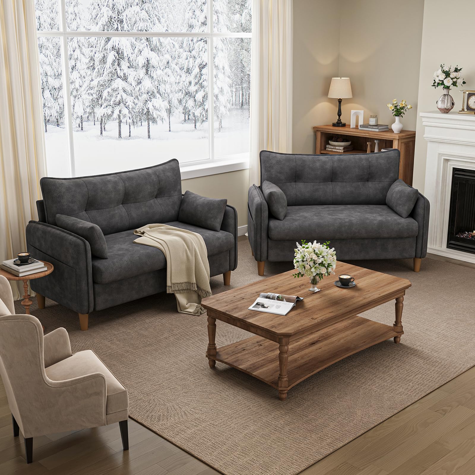 TROMIRY 50" Mini Loveseat Couch for Small Space | Tufted Love Seat Couches for Bedroom and Apartment | Small Sofa Dark Grey