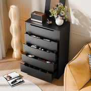 Cozy Castle 5 Drawer Dressers, Modern Chest of Drawers Large Organizer, Wood Accent Storage Cabinet for Living Room, Home Office, Entryway, Black