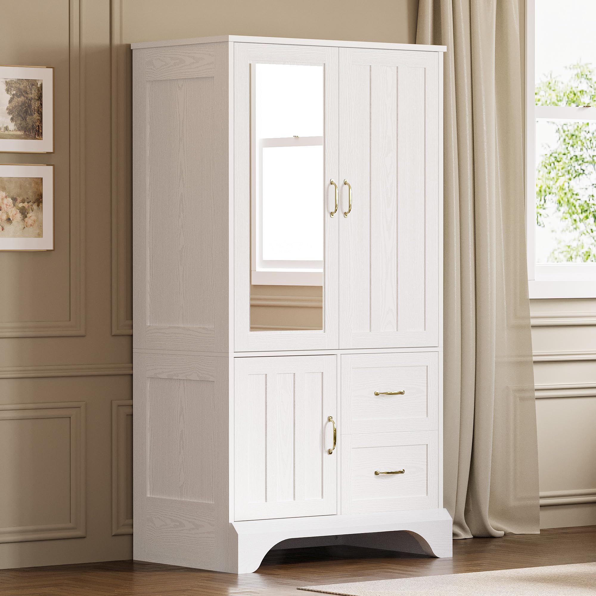 3-Door Wardrobe Armoire with Mirror & Drawers