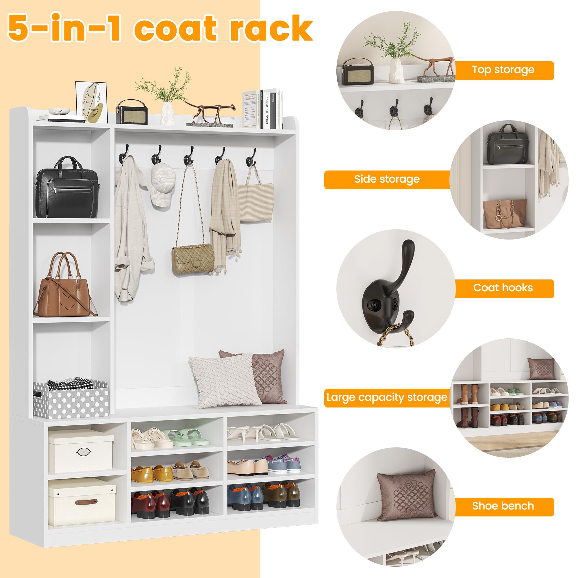 Hall Tree with Bench & Shoe Storage