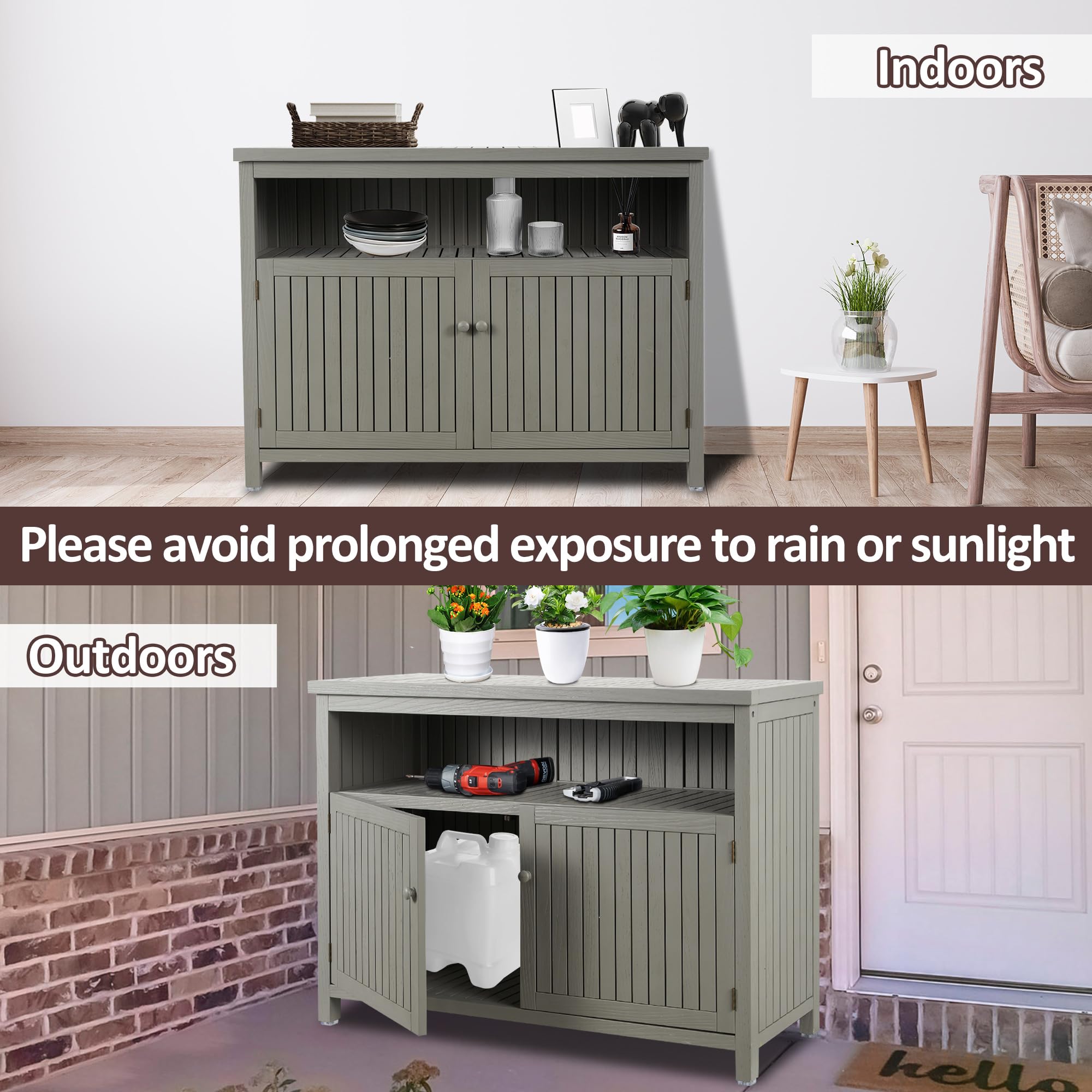 Outdoor Solid Wood Buffet Cabinet with Storage