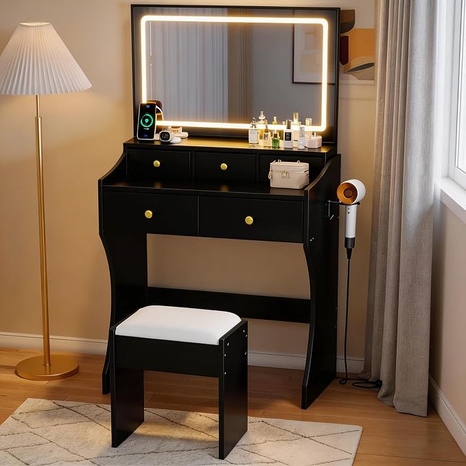 Fluted Corner Makeup Vanity