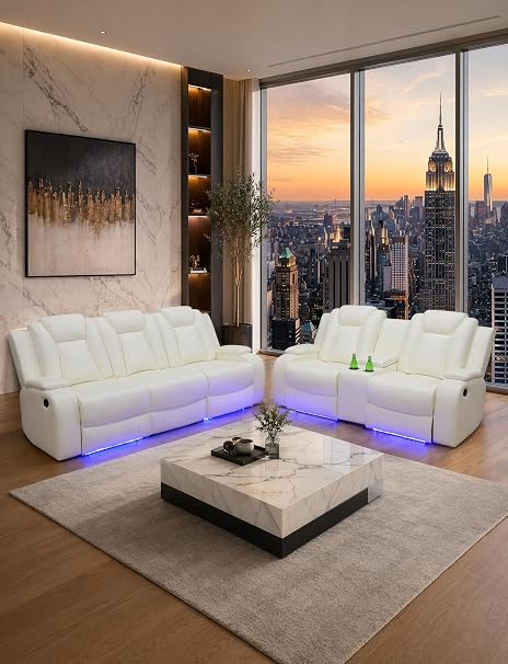 Power Reclining Sectional Sofa Set with LED & Wireless Charging