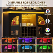 knoworld Wine Bar Cabinet 54'', Black Coffee Bar Cabinet with LED Lights and Outlet, Liquor Cabinet with Wine Rack & Glass Holder, Sideboard Buffet Cabinet for Dining Room, Kitchen