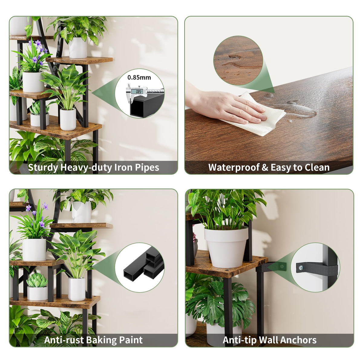 Indoor Plant Stands with Grow Lights, Set of 2