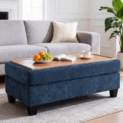 Chenille Storage Ottoman with Tray
