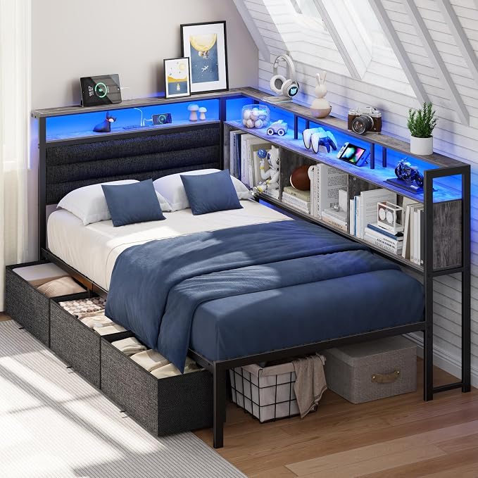 Full Corner Storage Bed with LED Lights