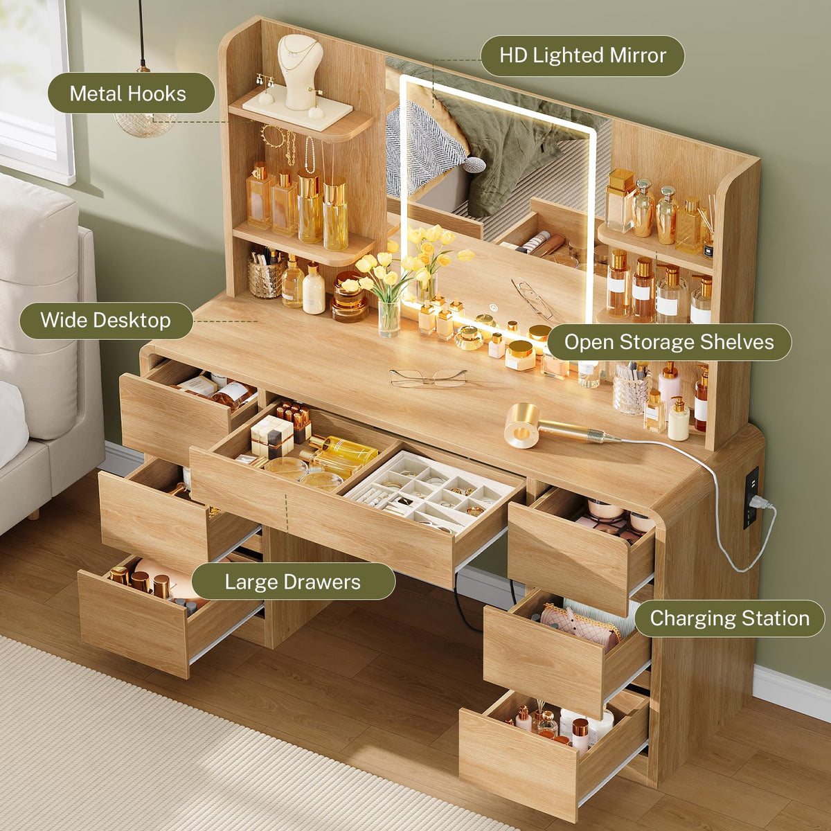 7-Drawer LED Makeup Vanity