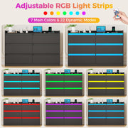 YUNSCEND Black Dresser with Power Outlet and LED Lights, Modern 6 Drawer Dresser for Bedroom, 47.2” Long Chest Of Drawer Deep Drawer Dressers TV Stand for Living Room Closet Hallway Entryway UXKCG006B