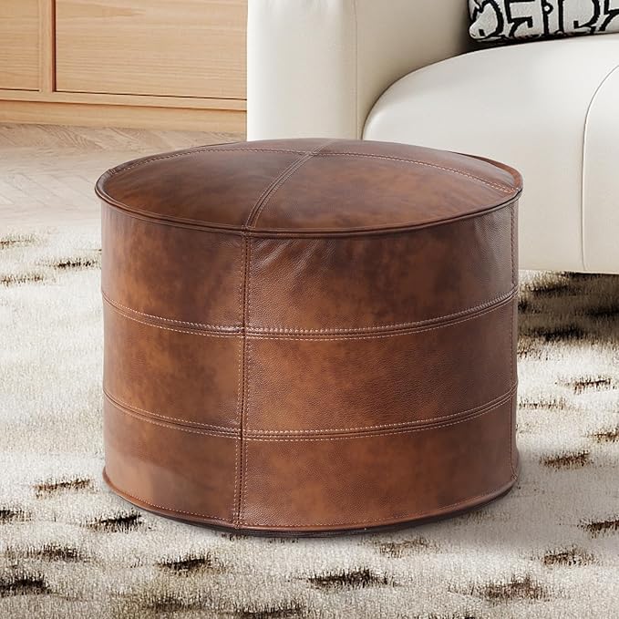 Genuine Leather Pouf Ottoman Footstool