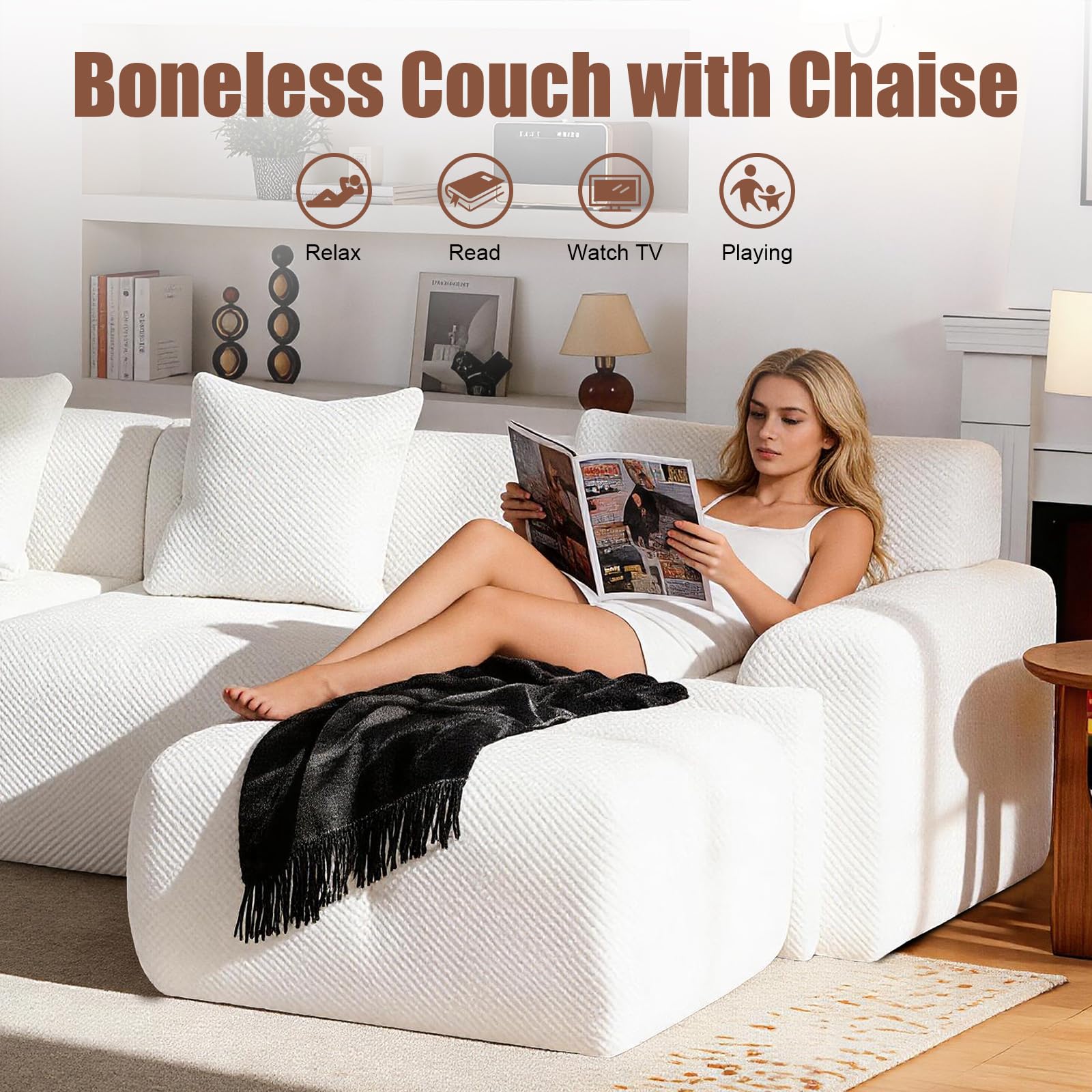 L-Shaped Modular Sectional Sofa with Ottoman