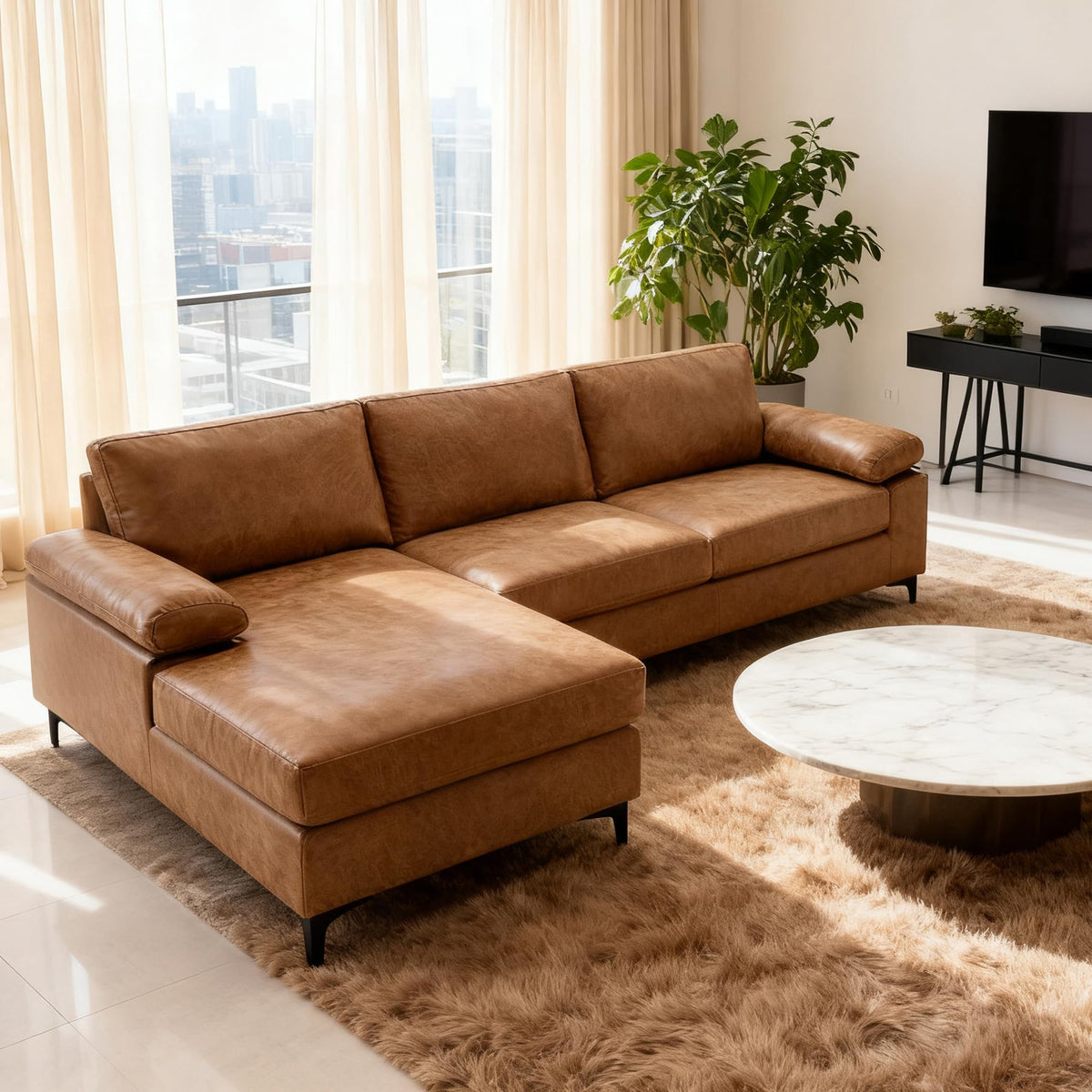 Faux Leather Reversible Chaise Sofa