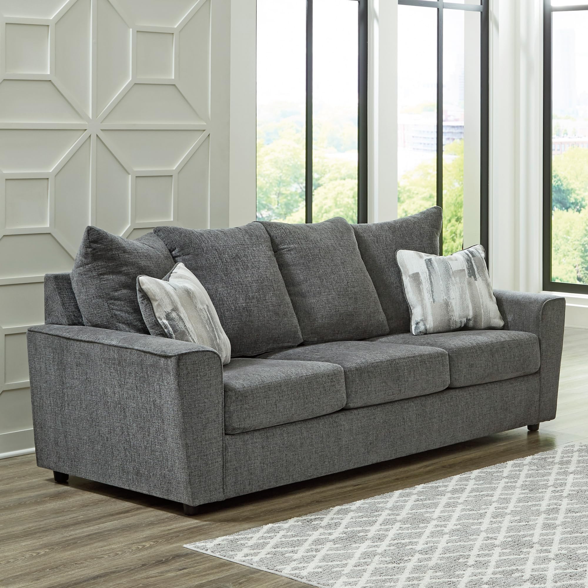 Dark Gray Flared Arm Chenille Sofa