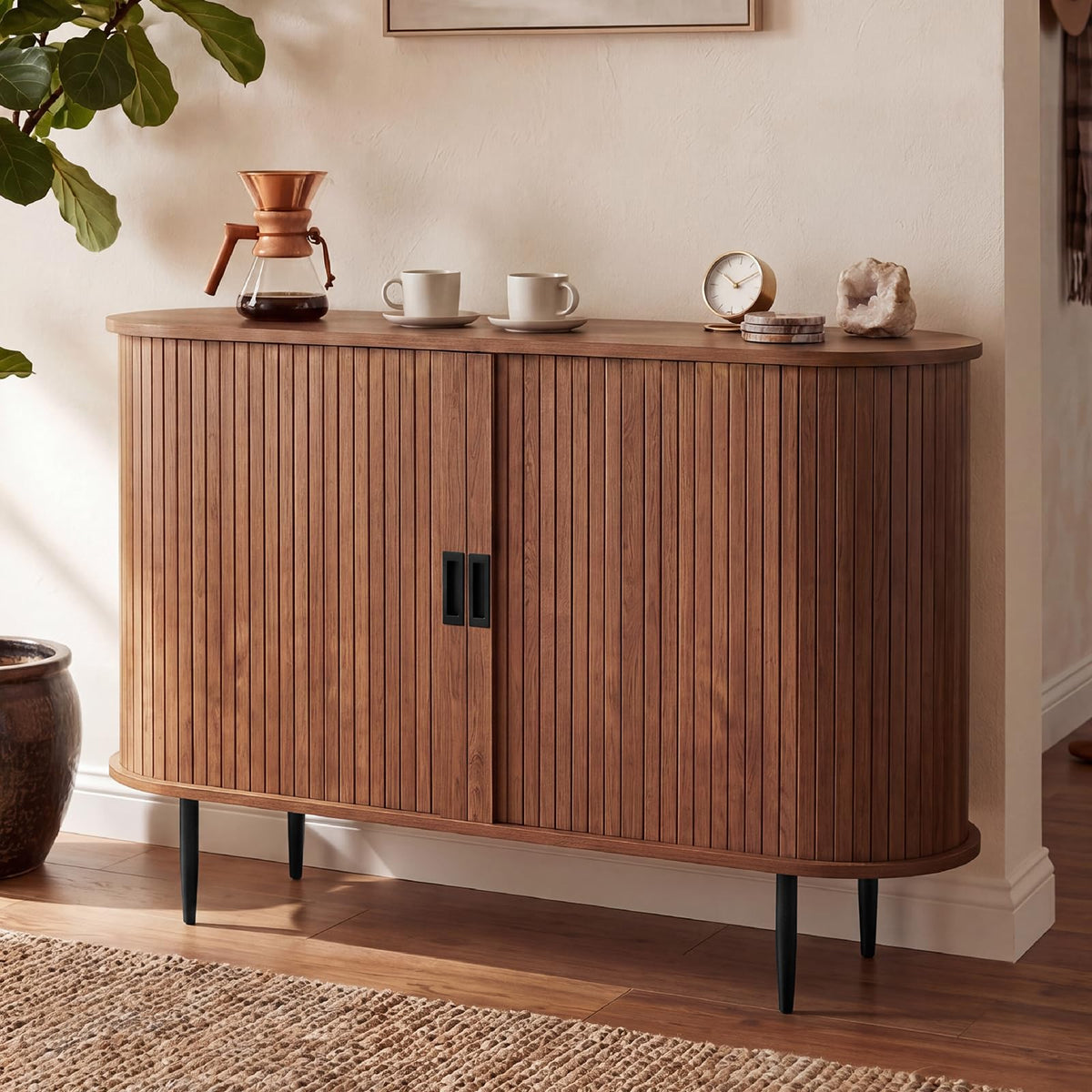 48" Fluted Sideboard Buffet Cabinet with Sliding Door