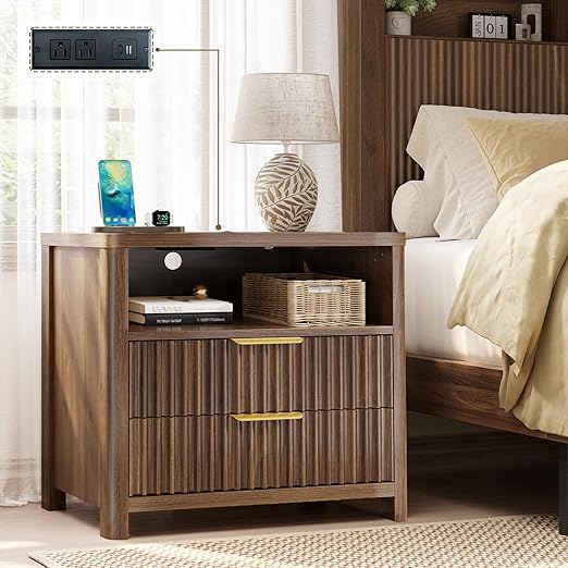Nightstand with Charging Station & 2 Drawers
